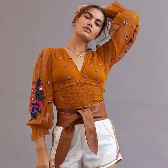 Anthropologie Smocked Tulle Blouse NWOT - Picture 1 of 7